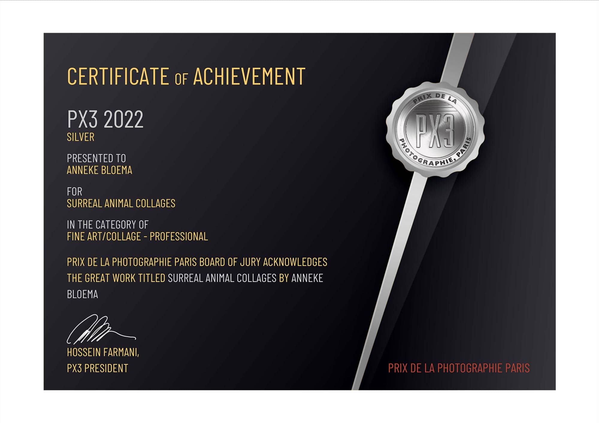 px3 winners certificate